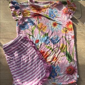 Posh Peanut Pink Floral and Striped Kids Matching Set